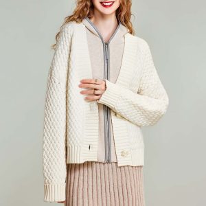 Autumn winter milk white flower button loose warm women's knit cardigan sweater