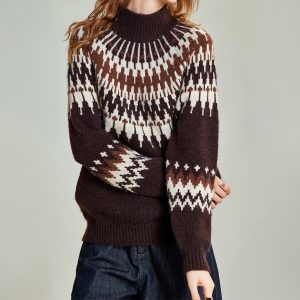 Bohemian aesthetic color contrast regular pattern knitted sweater for women's pullover