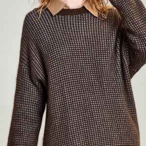 Round neck regular pattern knitted sweater Women's mesh upper body pullover sweater