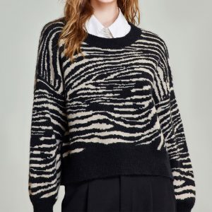 Autumn&winter striped silhouette short knitted sweater women's top pullover