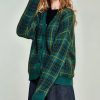 Women's V-neck classic buckle plaid stripe women's knitted cardigan sweater