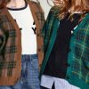 Women's V-neck classic buckle plaid stripe women's knitted cardigan sweater