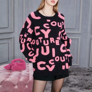 women autumn warm contrast hooded letter sweater womens knitted underwear pullover
