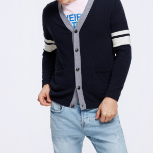 2023 New custom high-quality men's V-neck wool cardigan 100% cashmere fashion casual men's sweater