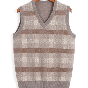 Fashion contrast color checked vest vest for men new V-neck 100% cashmere comfort cashmere sweater for men