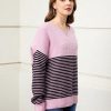 Leisure 100% cashmere Pink and black stripes long sleeve sweater for ladies - Image 3
