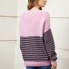 Leisure 100% cashmere Pink and black stripes long sleeve sweater for ladies - Image 2