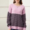 Leisure 100% cashmere Pink and black stripes long sleeve sweater for ladies - Image 4