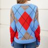 Leisure 100% cashmere bright color block splicing ladies long-sleeved sweater - Image 3