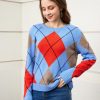 Leisure 100% cashmere bright color block splicing ladies long-sleeved sweater - Image 2