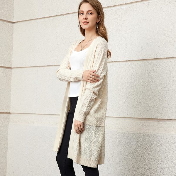 Classic Cream white pattern texture ladies cashmere knit cardigan - Image 4