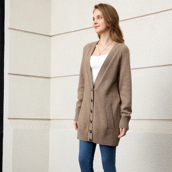 Classic warm color pattern texture ladies cashmere knit cardigan - Image 4