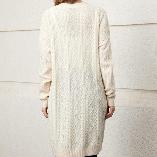 Classic Cream white pattern texture ladies cashmere knit cardigan - Image 3