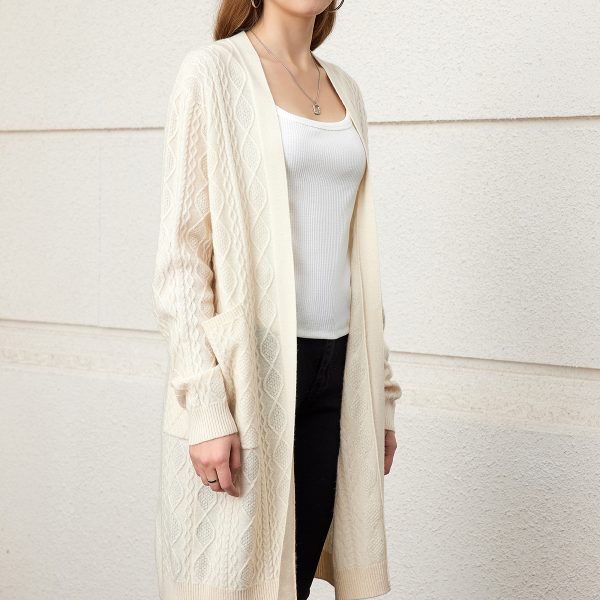 Classic Cream white pattern texture ladies cashmere knit cardigan - Image 2