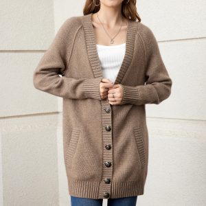 Classic warm color pattern texture ladies cashmere knit cardigan