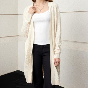 Classic Cream white pattern texture ladies cashmere knit cardigan