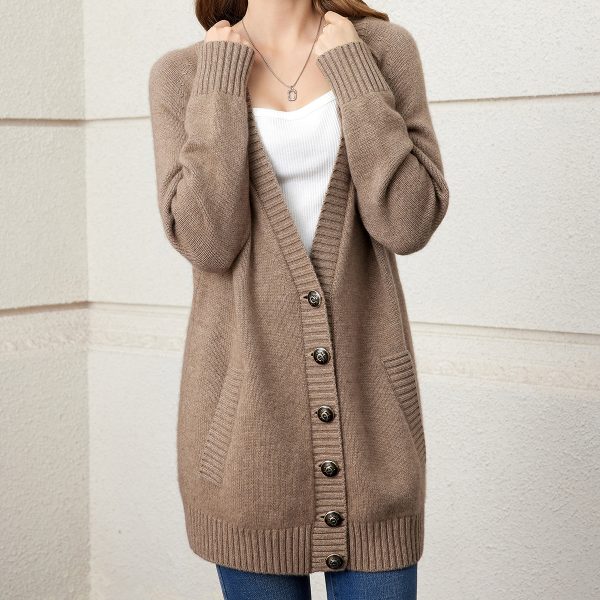 Classic warm color pattern texture ladies cashmere knit cardigan - Image 2