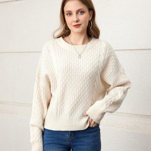 Casual 100% cashmere back button cream white ladies sweater