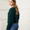 Casual 100% cashmere back button dark green ladies sweater - Image 4