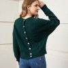 Casual 100% cashmere back button dark green ladies sweater - Image 3