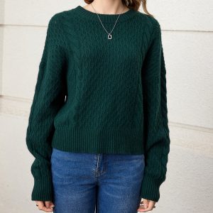 Casual 100% cashmere back button dark green ladies sweater