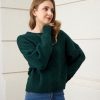 Casual 100% cashmere back button dark green ladies sweater - Image 2