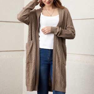 Warm pattern texture cashmere coat without placket for ladies