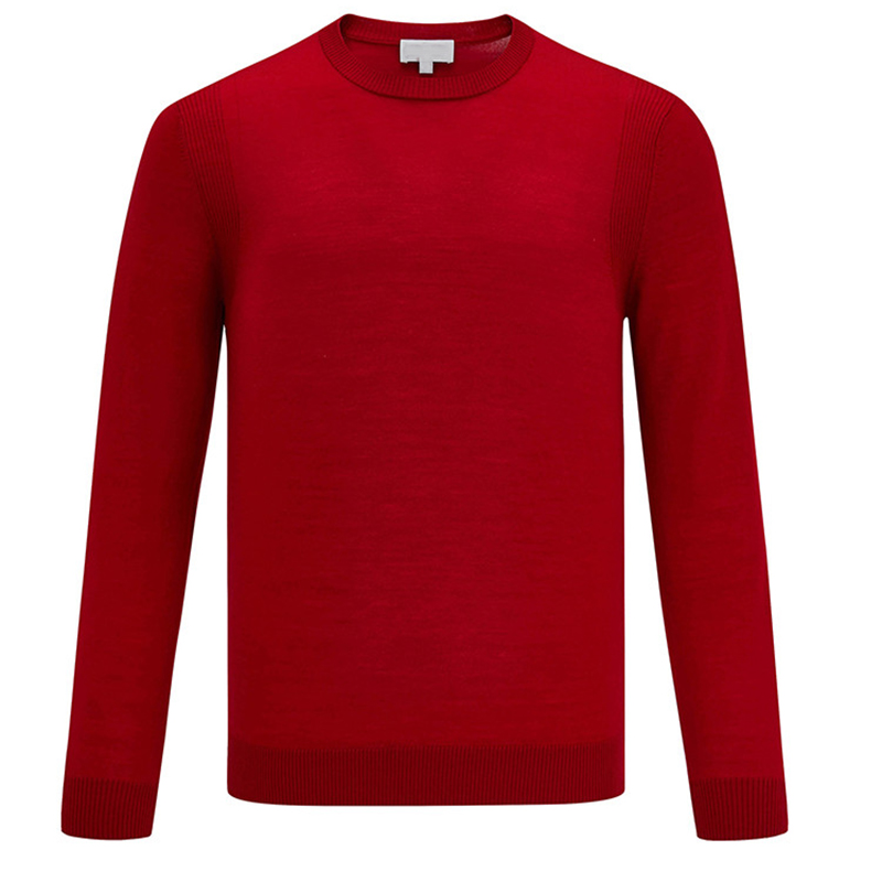 Breathable simple solid color custom crew-neck long sleeve men sweater