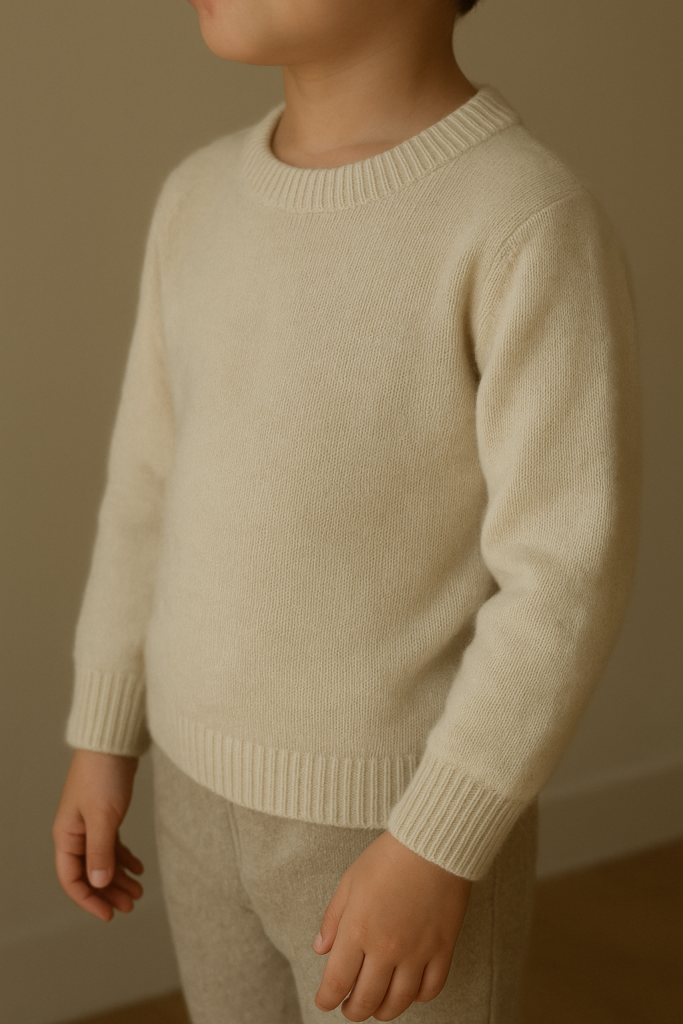 A child touching a cashmere sweater