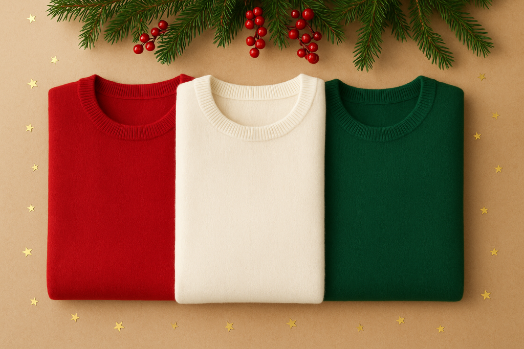 Christmas Cashmere Sweaters: Red, White, Green