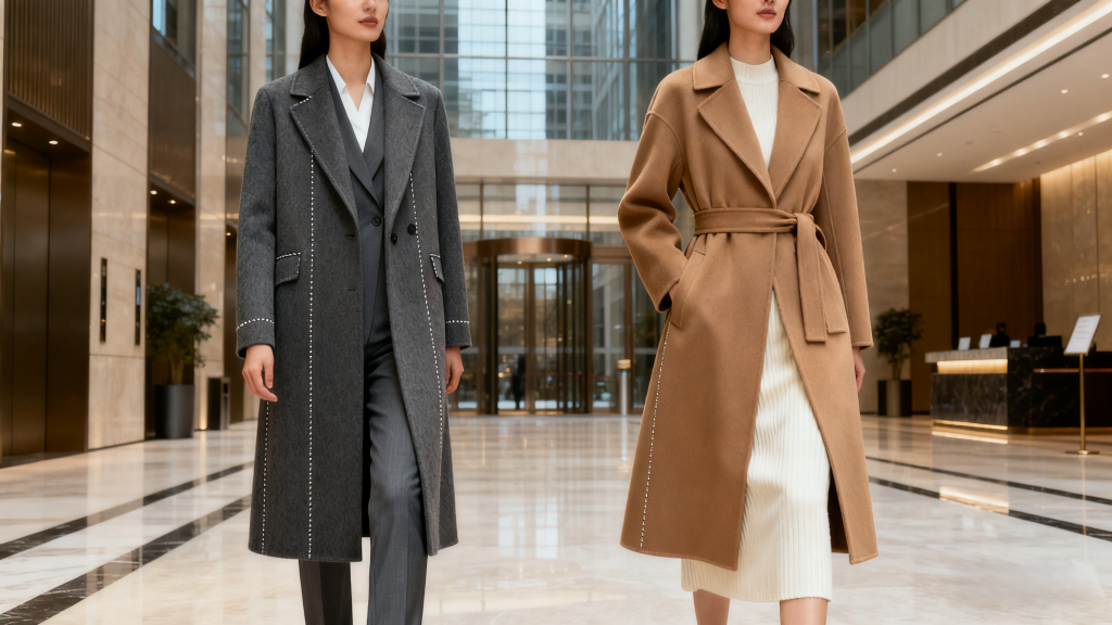 Straight and belted wool cashmere winter coats for women's professional office outfits