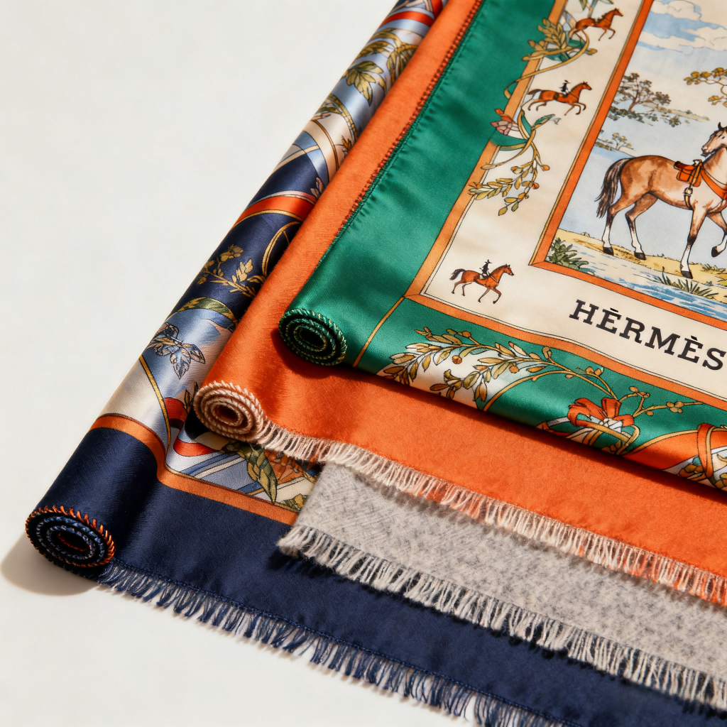 Hermès cashmere-silk blends artistic prints hand-rolled edges luxury accessories