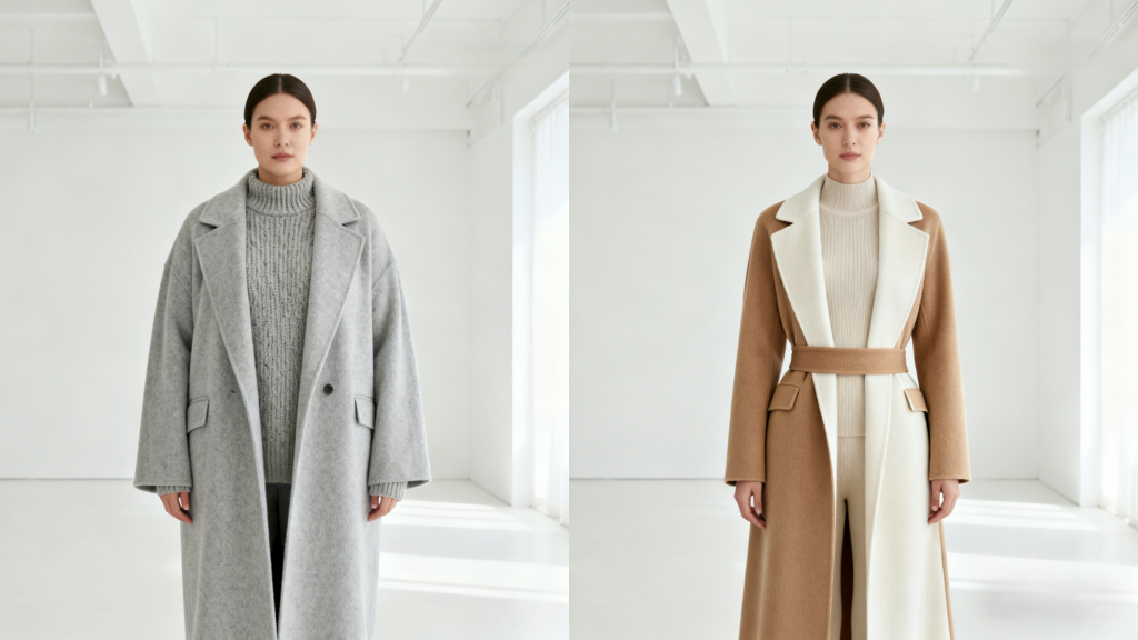 Comparison of bulky vs polished winter office outfit silhouettes for women at work