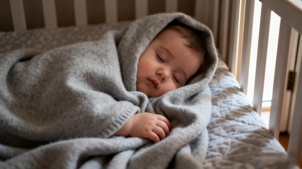 Toddler sleeping with soft cashmere blanket closeup