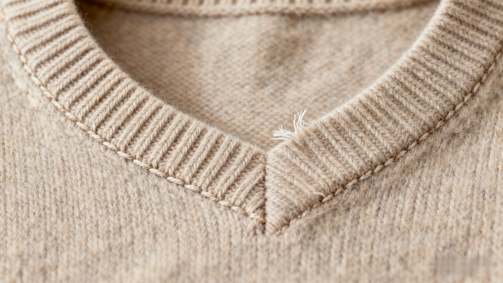 High quality cashmere clothing tight clean stitching vs low-quality synthetic blend uneven seams, cashmere craftsmanship inspection