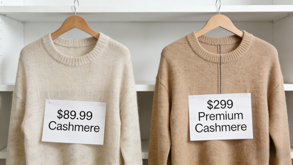 Comparison: $89.99 low-quality cashmere vs $299 premium cashmere (long-term cost-effectiveness)